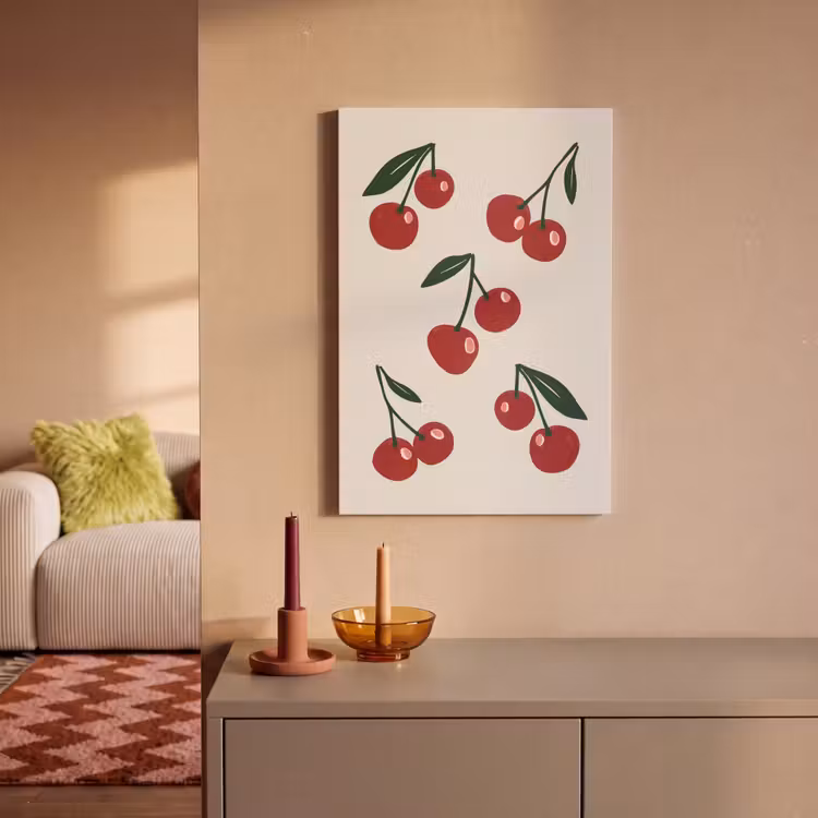 Canvas schilderij - Kersen - Blaadjes - Rood — 2