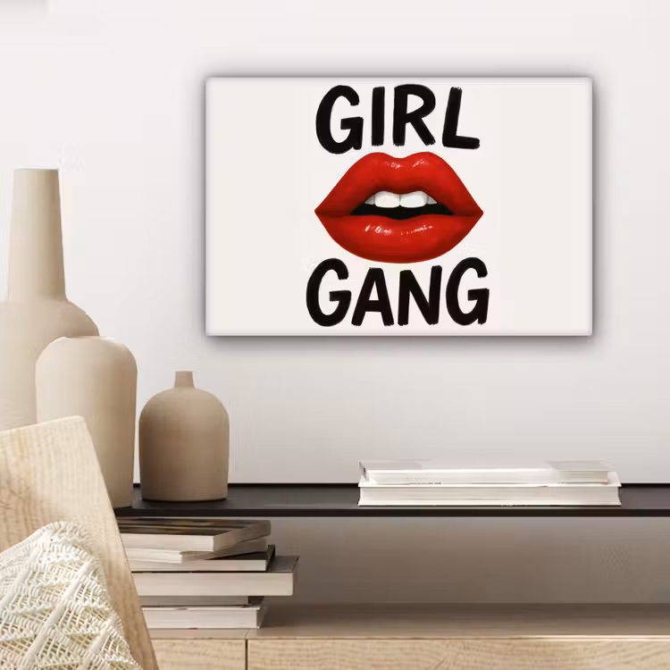 Canvas schilderij - Lip - Girl - Rood - Letters — 5