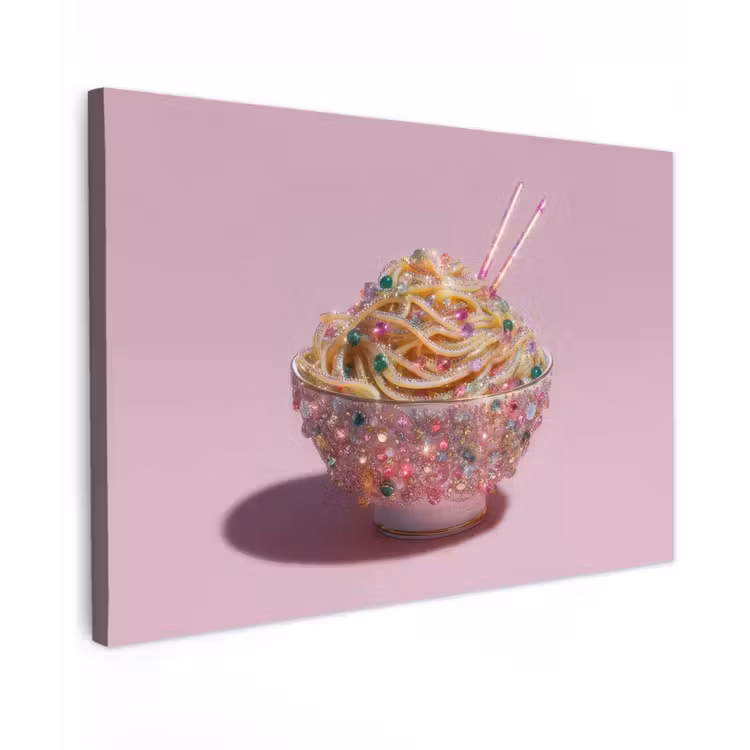 Canvas schilderij - Noodles - Edelstenen - Stokjes - Roze — 1