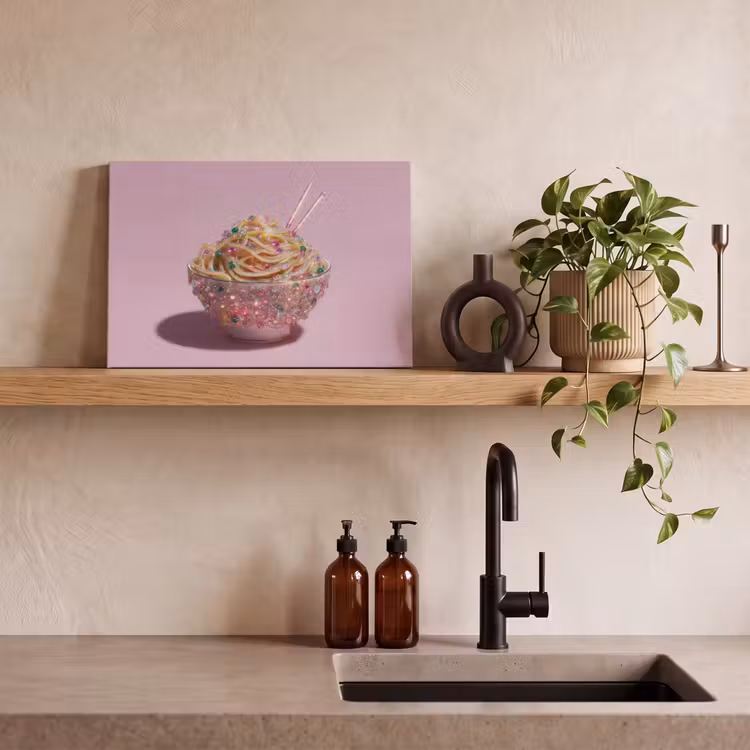 Canvas schilderij - Noodles - Edelstenen - Stokjes - Roze — 3