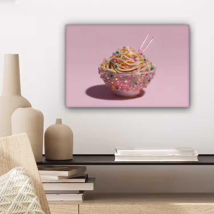 Canvas schilderij - Noodles - Edelstenen - Stokjes - Roze — 5
