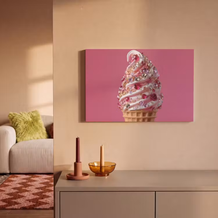 Canvas schilderij - Softijs - Edelstenen - Roze - Hoorntje — 2