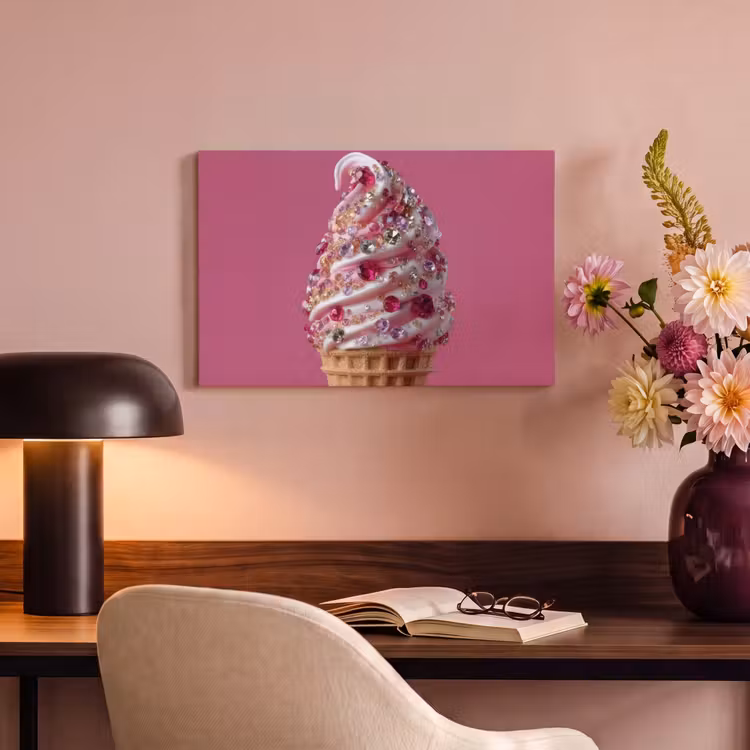 Canvas schilderij - Softijs - Edelstenen - Roze - Hoorntje — 4