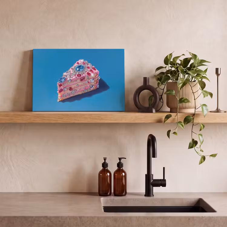 Canvas schilderij - Taart - Edelstenen - Glitters - Roze — 3