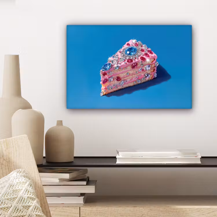 Canvas schilderij - Taart - Edelstenen - Glitters - Roze — 5