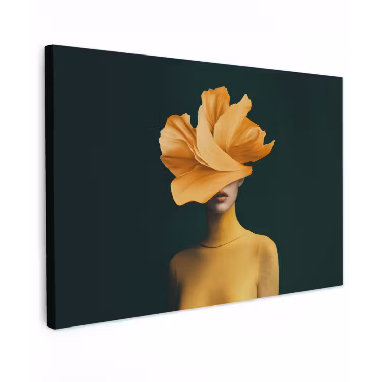 Canvas schilderij - Vrouw - Hoed - Geel — 1