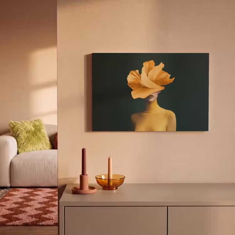 Canvas schilderij - Vrouw - Hoed - Geel — 2