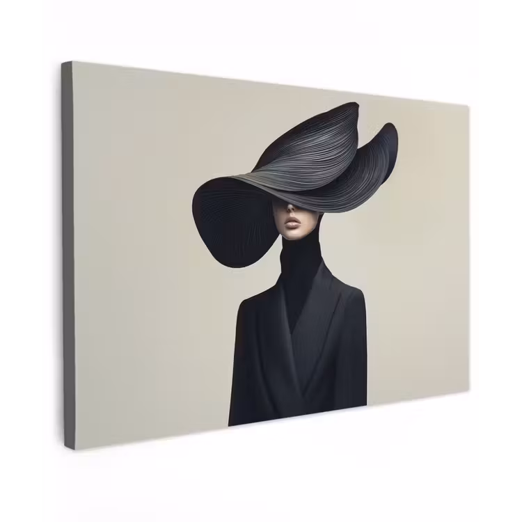 Canvas schilderij - Zwart - Vrouw - Hoed — 1