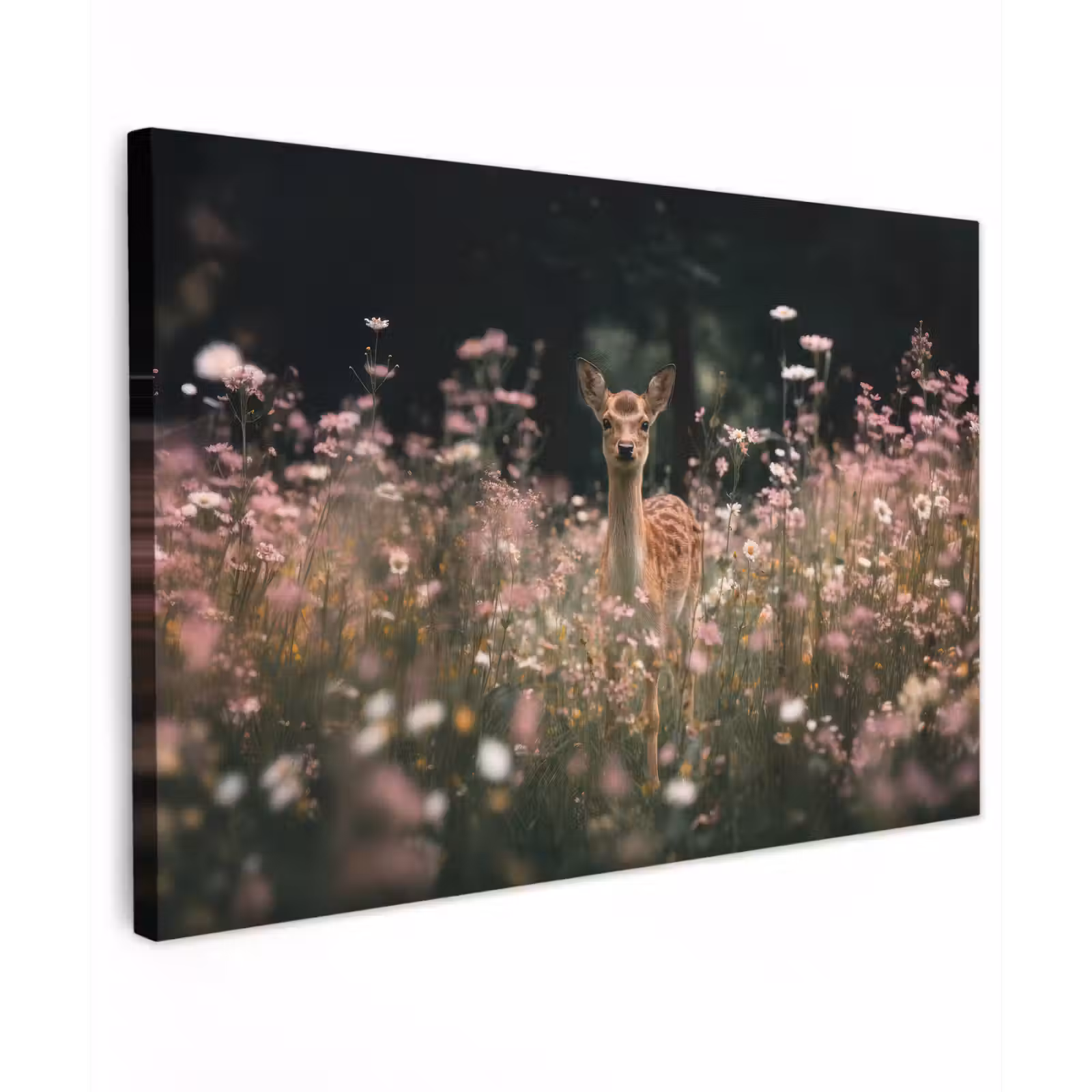 Canvas schilderij - Hert - Wilde bloemen - Bos — 1