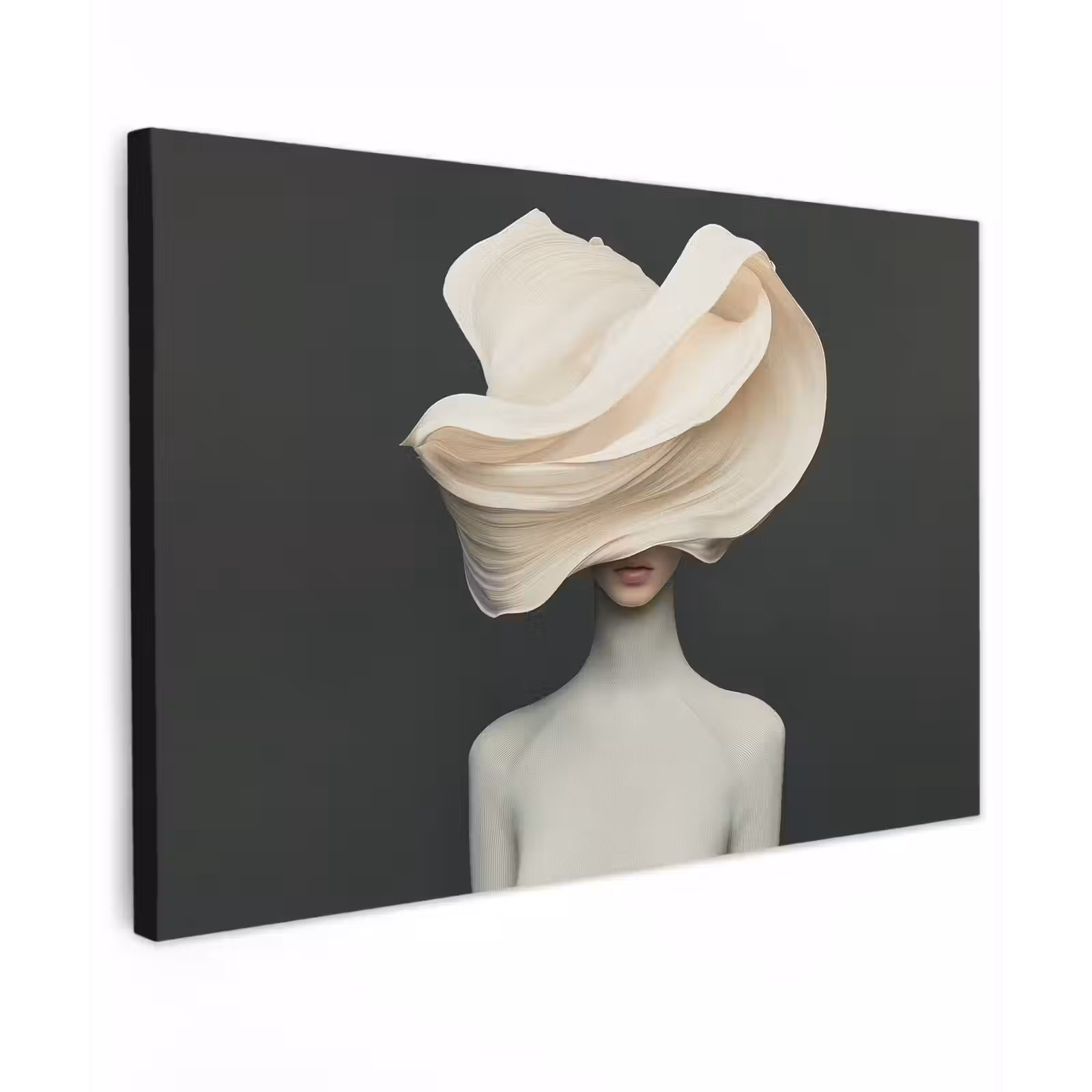 Canvas schilderij - Vrouw - Beige - hoed — 1