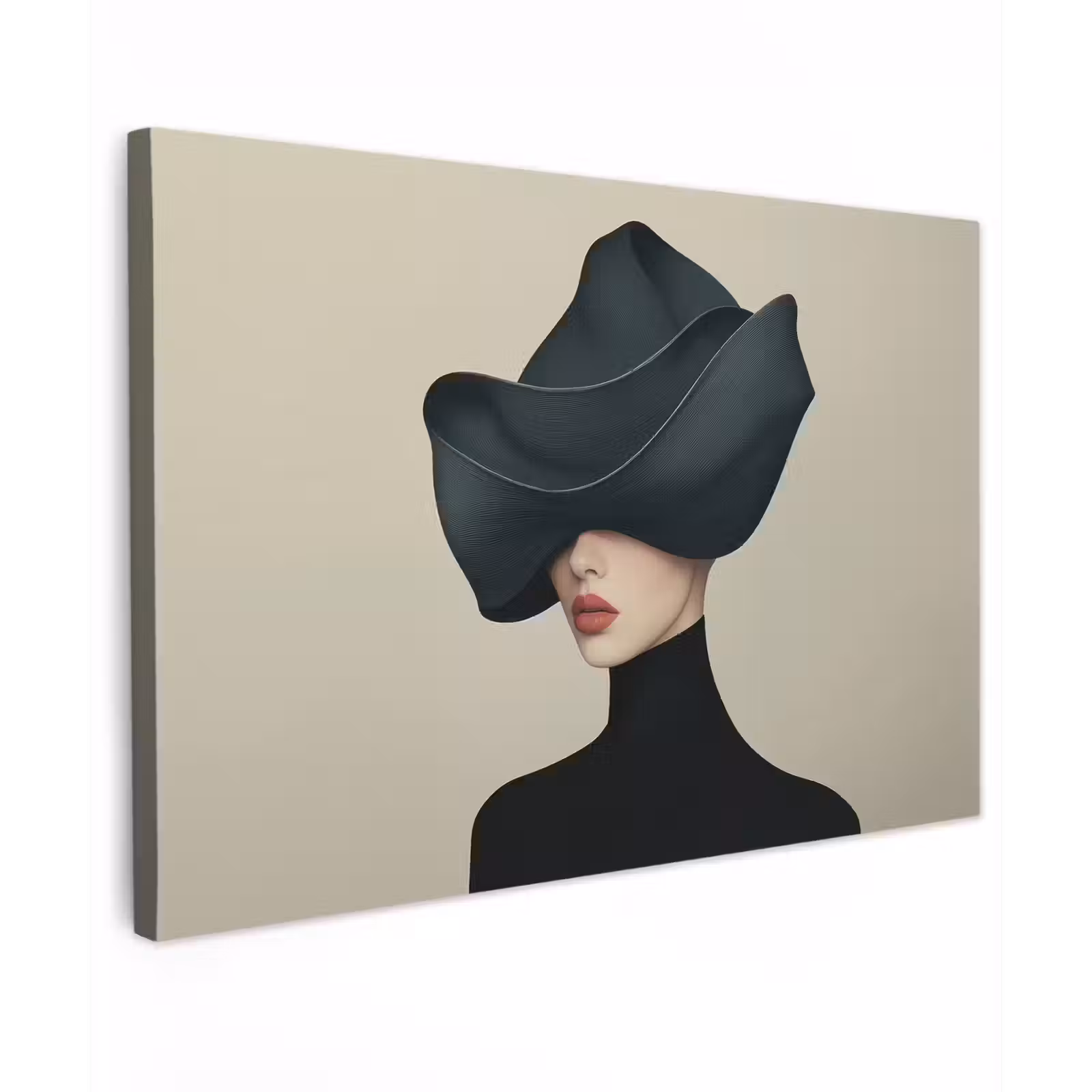 Canvas schilderij - Vrouw - Groen - Hoed — 1
