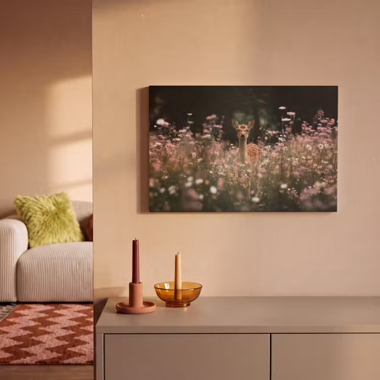 Canvas schilderij - Hert - Wilde bloemen - Bos — 2