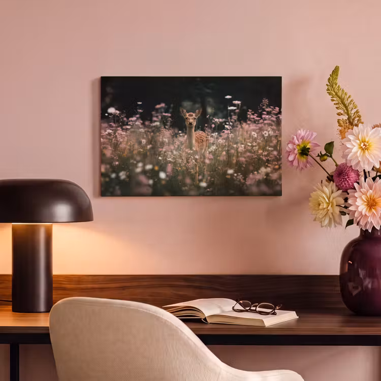 Canvas schilderij - Hert - Wilde bloemen - Bos — 4