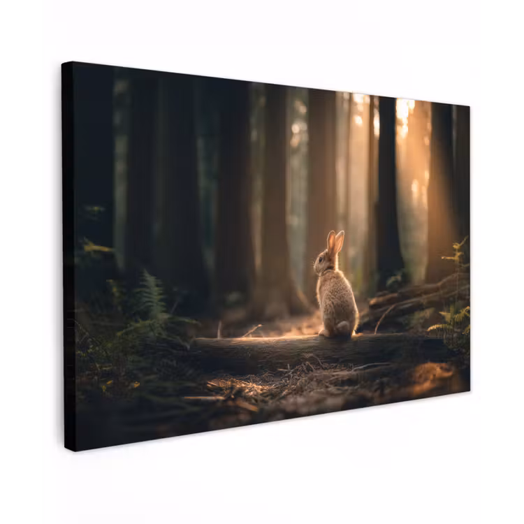 Canvas schilderij - Konijn - Bos - Zonnestralen — 1