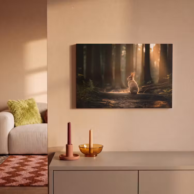 Canvas schilderij - Konijn - Bos - Zonnestralen — 2