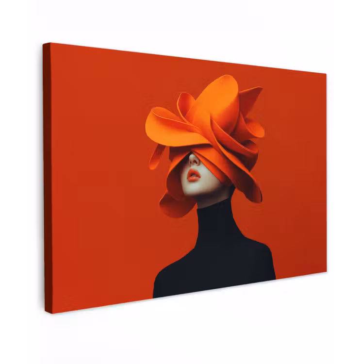Canvas schilderij - Oranje - Hoed - Vrouw — 1