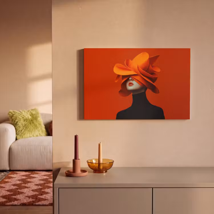Canvas schilderij - Oranje - Hoed - Vrouw — 2