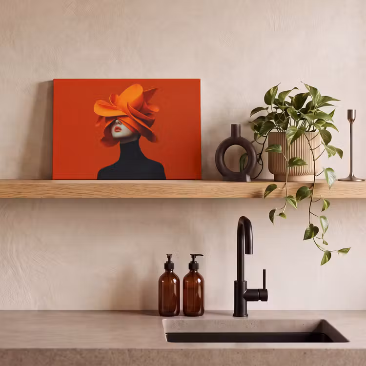 Canvas schilderij - Oranje - Hoed - Vrouw — 3