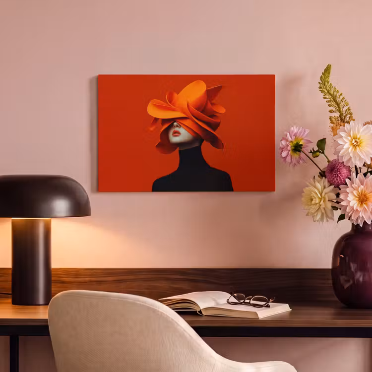 Canvas schilderij - Oranje - Hoed - Vrouw — 4