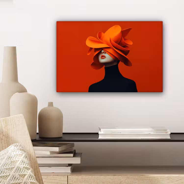 Canvas schilderij - Oranje - Hoed - Vrouw — 5