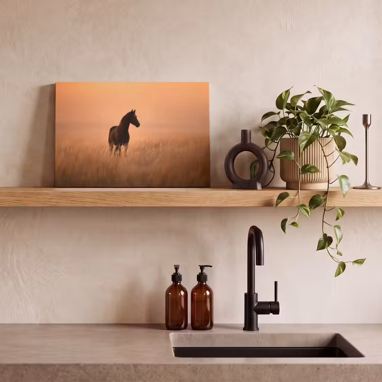 Canvas schilderij - Paard - Grasveld - Zonsondergang — 3