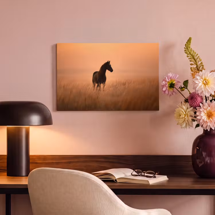 Canvas schilderij - Paard - Grasveld - Zonsondergang — 4