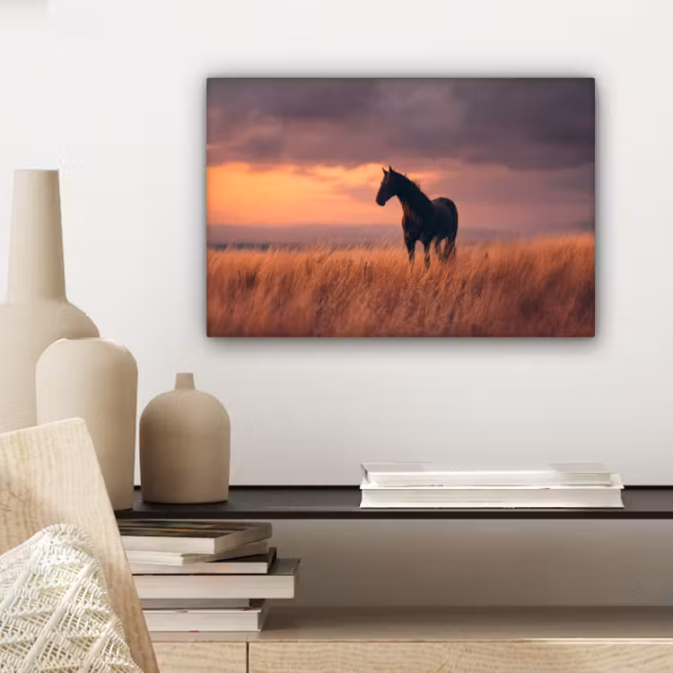 Canvas schilderij - Paard - Wolken - Open veld — 5