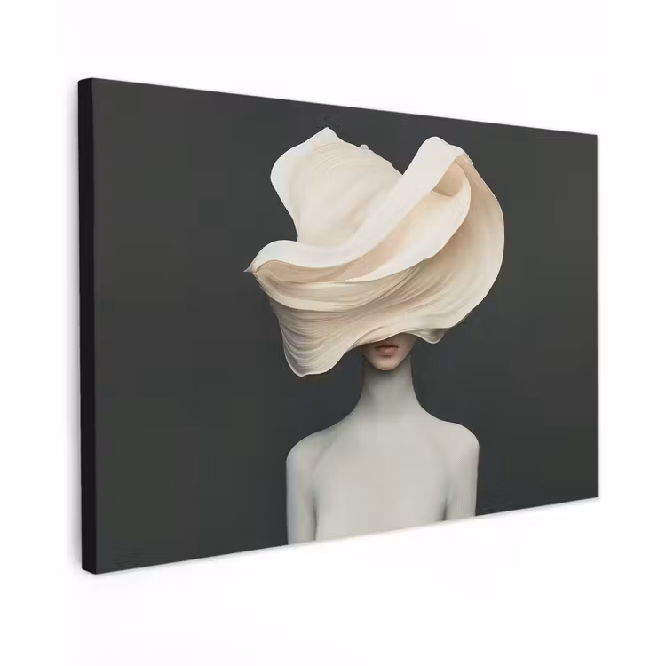 Canvas schilderij - Vrouw - Beige - hoed — 1