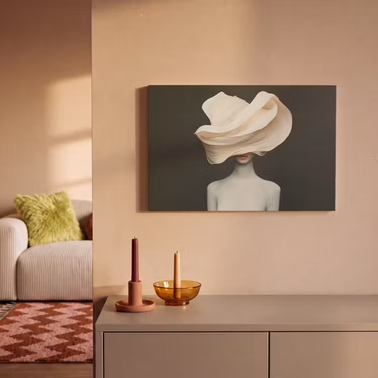 Canvas schilderij - Vrouw - Beige - hoed — 2
