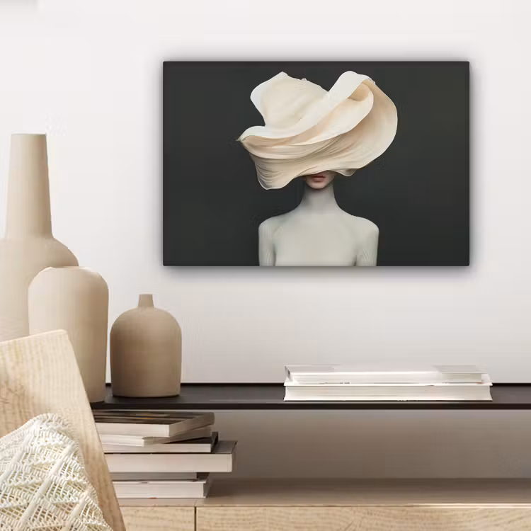 Canvas schilderij - Vrouw - Beige - hoed — 5