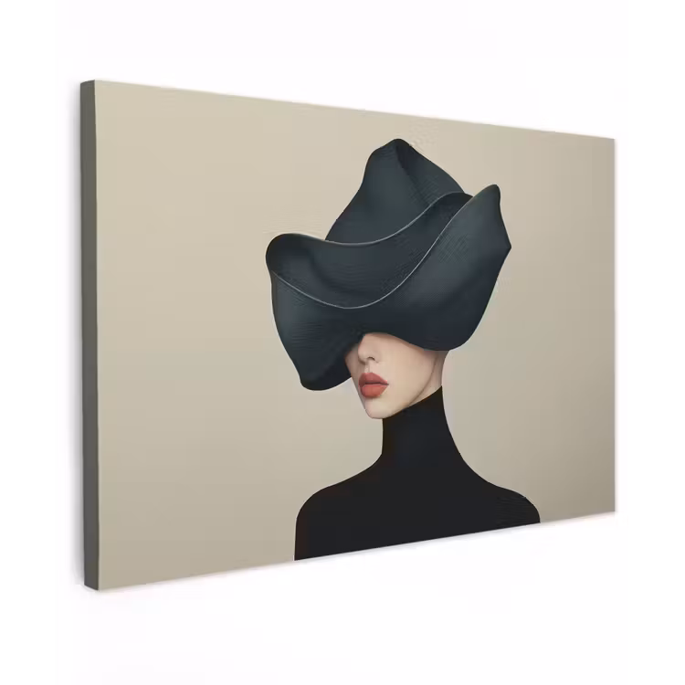 Canvas schilderij - Vrouw - Groen - Hoed — 1