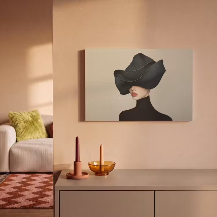 Canvas schilderij - Vrouw - Groen - Hoed — 2