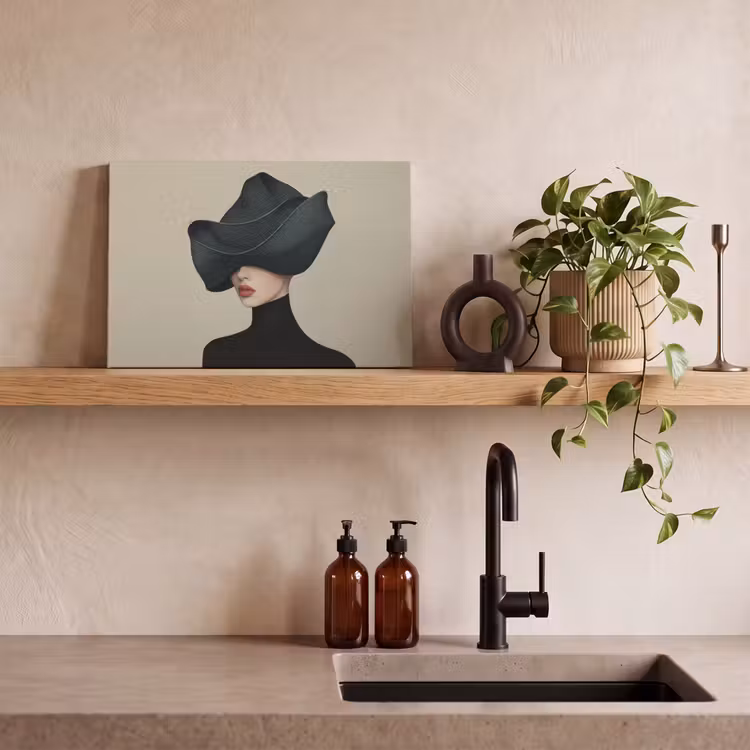 Canvas schilderij - Vrouw - Groen - Hoed — 3