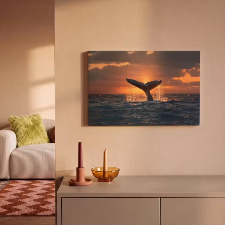 Canvas schilderij - Walvis staart - Water - Zonsondergang — 2