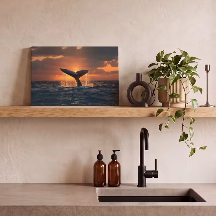 Canvas schilderij - Walvis staart - Water - Zonsondergang — 3