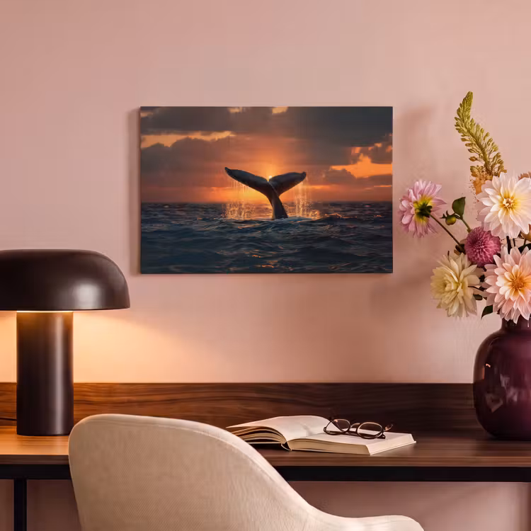 Canvas schilderij - Walvis staart - Water - Zonsondergang — 4