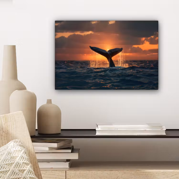 Canvas schilderij - Walvis staart - Water - Zonsondergang — 5