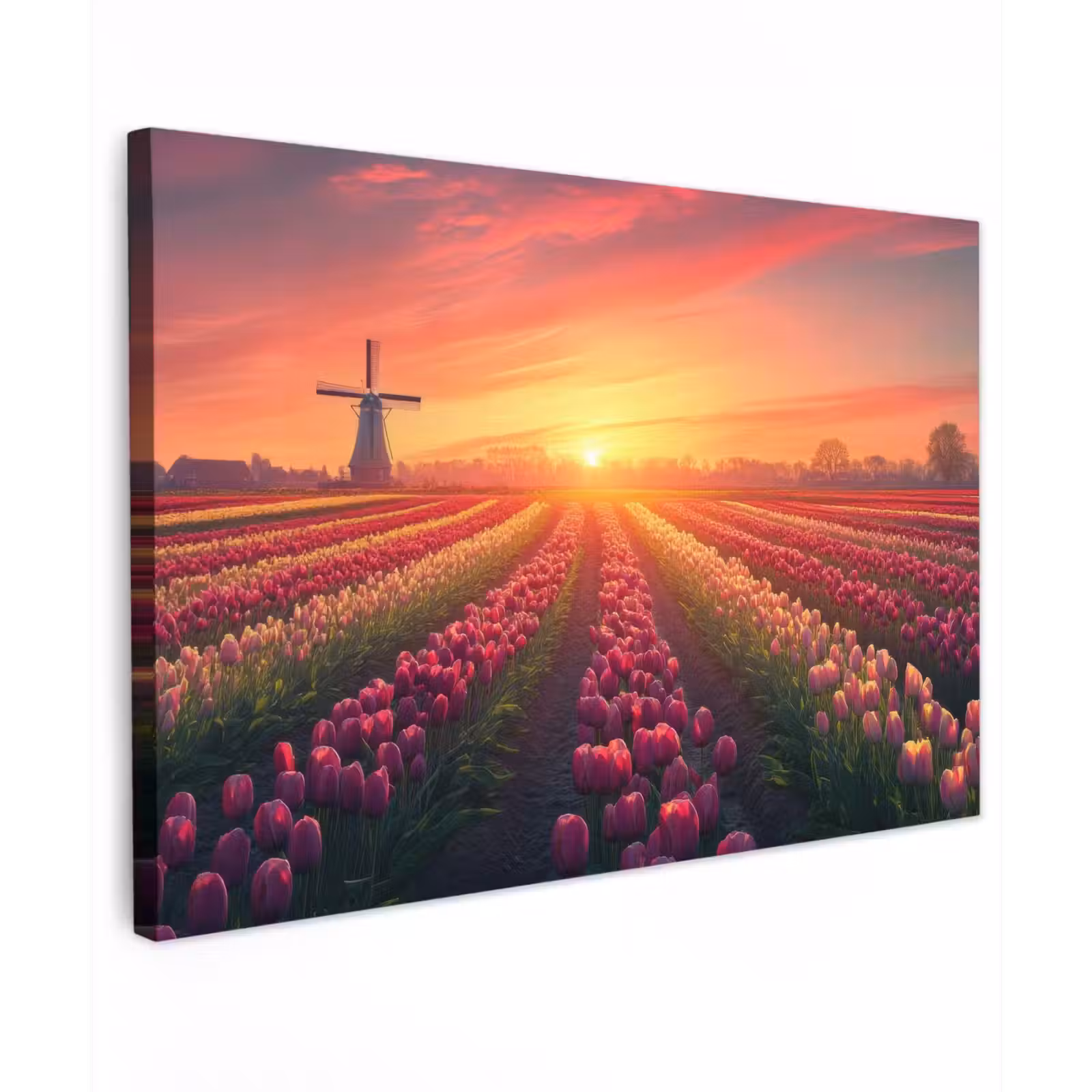 Canvas schilderij - Windmolen - Zonsondergang - Landschap — 1
