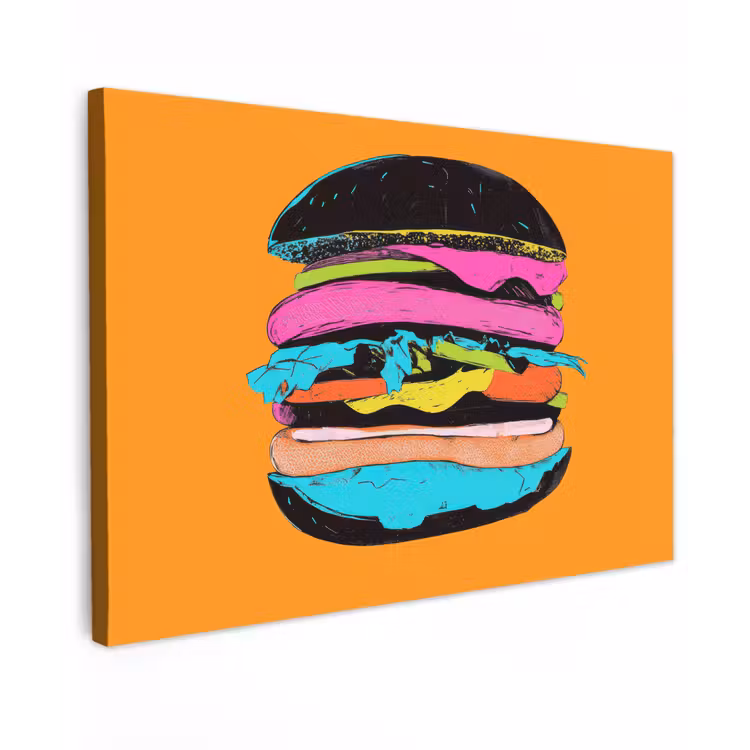 Canvas schilderij - Hamburger - Kleurrijk - Speels — 1
