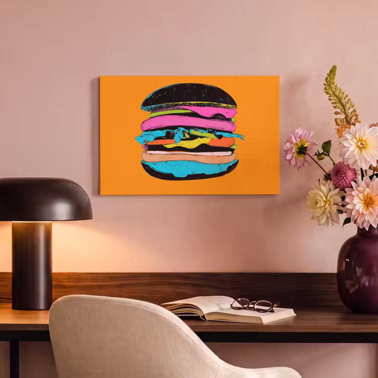 Canvas schilderij - Hamburger - Kleurrijk - Speels — 4