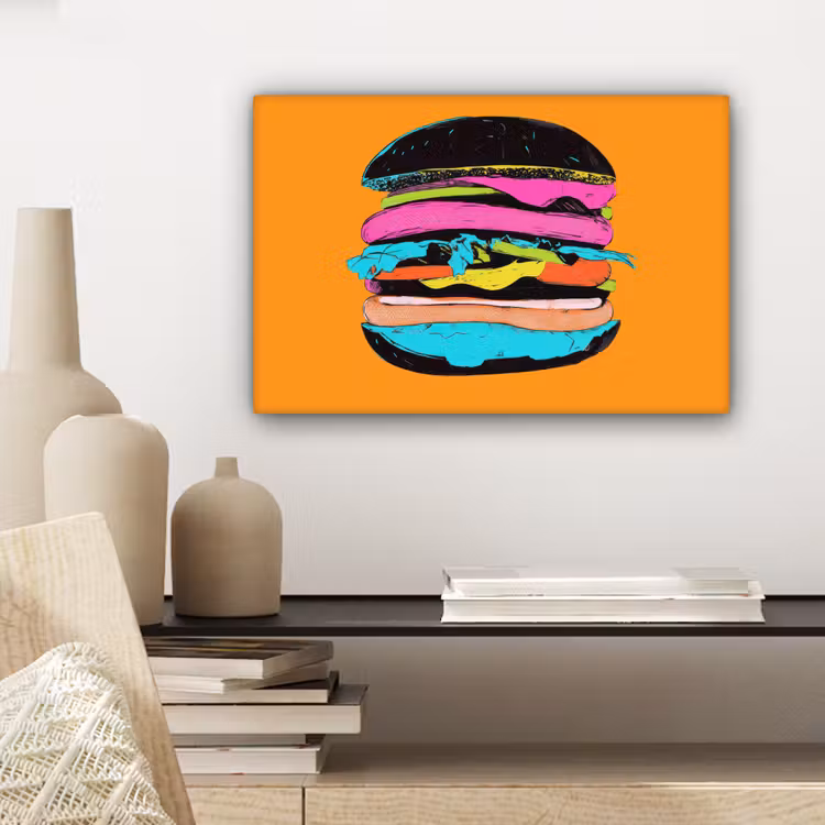 Canvas schilderij - Hamburger - Kleurrijk - Speels — 5