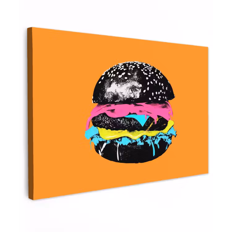 Canvas schilderij - Hamburger - Oranje - Neon - popart — 1