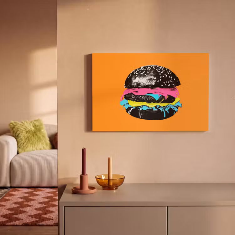 Canvas schilderij - Hamburger - Oranje - Neon - popart — 2