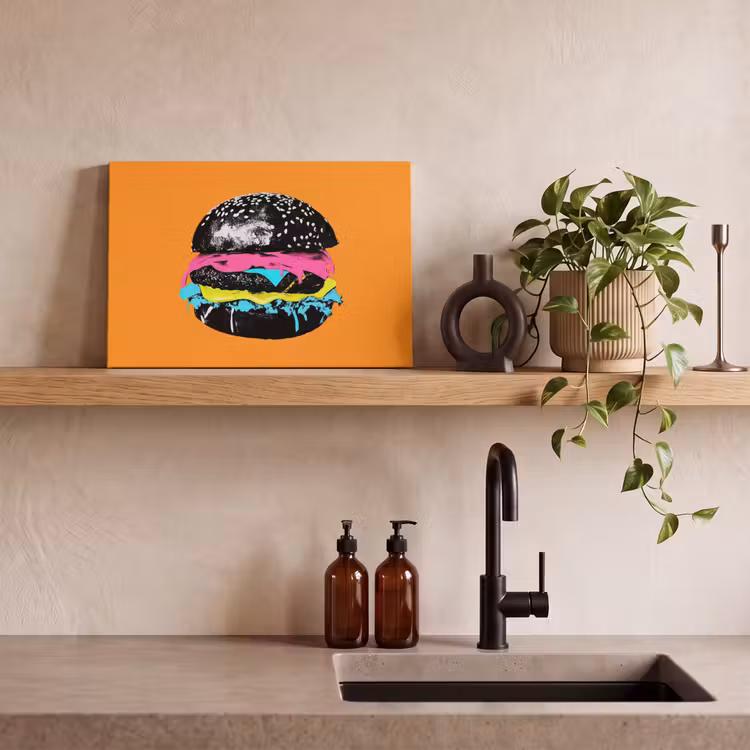 Canvas schilderij - Hamburger - Oranje - Neon - popart — 3