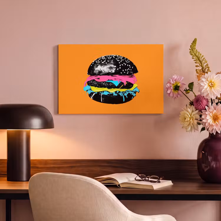 Canvas schilderij - Hamburger - Oranje - Neon - popart — 4