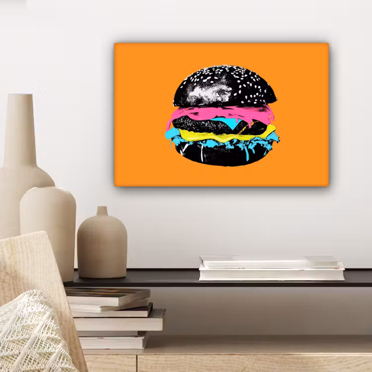 Canvas schilderij - Hamburger - Oranje - Neon - popart — 5