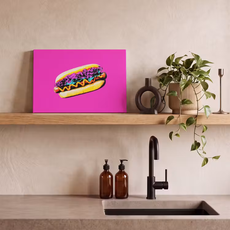 Canvas schilderij - Hotdog - Roze - Retro — 3