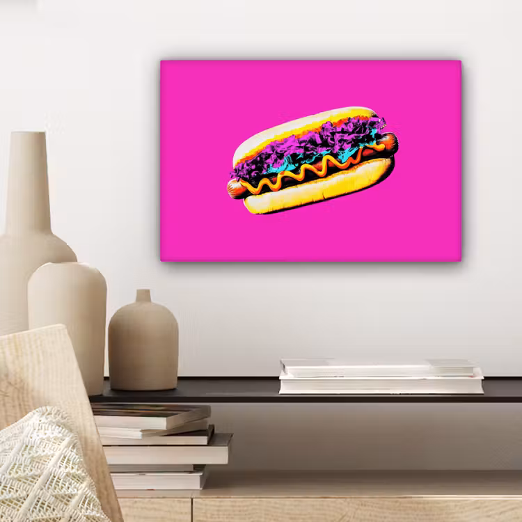 Canvas schilderij - Hotdog - Roze - Retro — 5