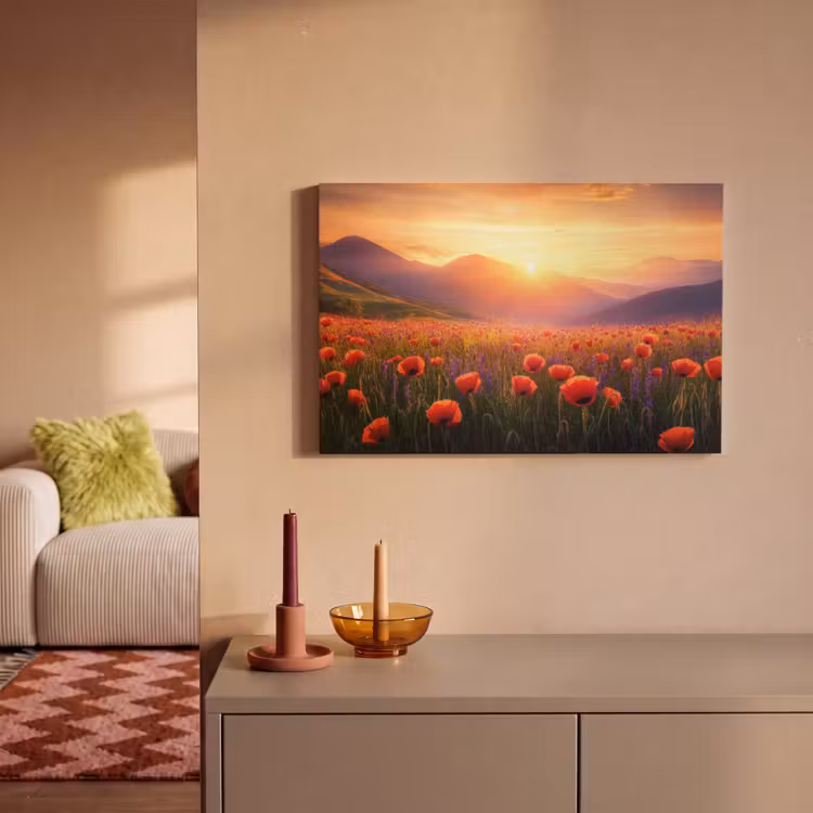 Canvas schilderij - Landschap - Zonsondergang - Bloemenveld — 2