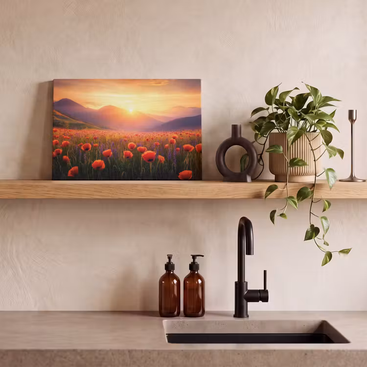 Canvas schilderij - Landschap - Zonsondergang - Bloemenveld — 3